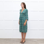 Ba&Sh Green & Cream Print V Neck Midi Dress