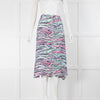 Mercy Delta White Blue Pink Green Zebra Print Midi Skirt