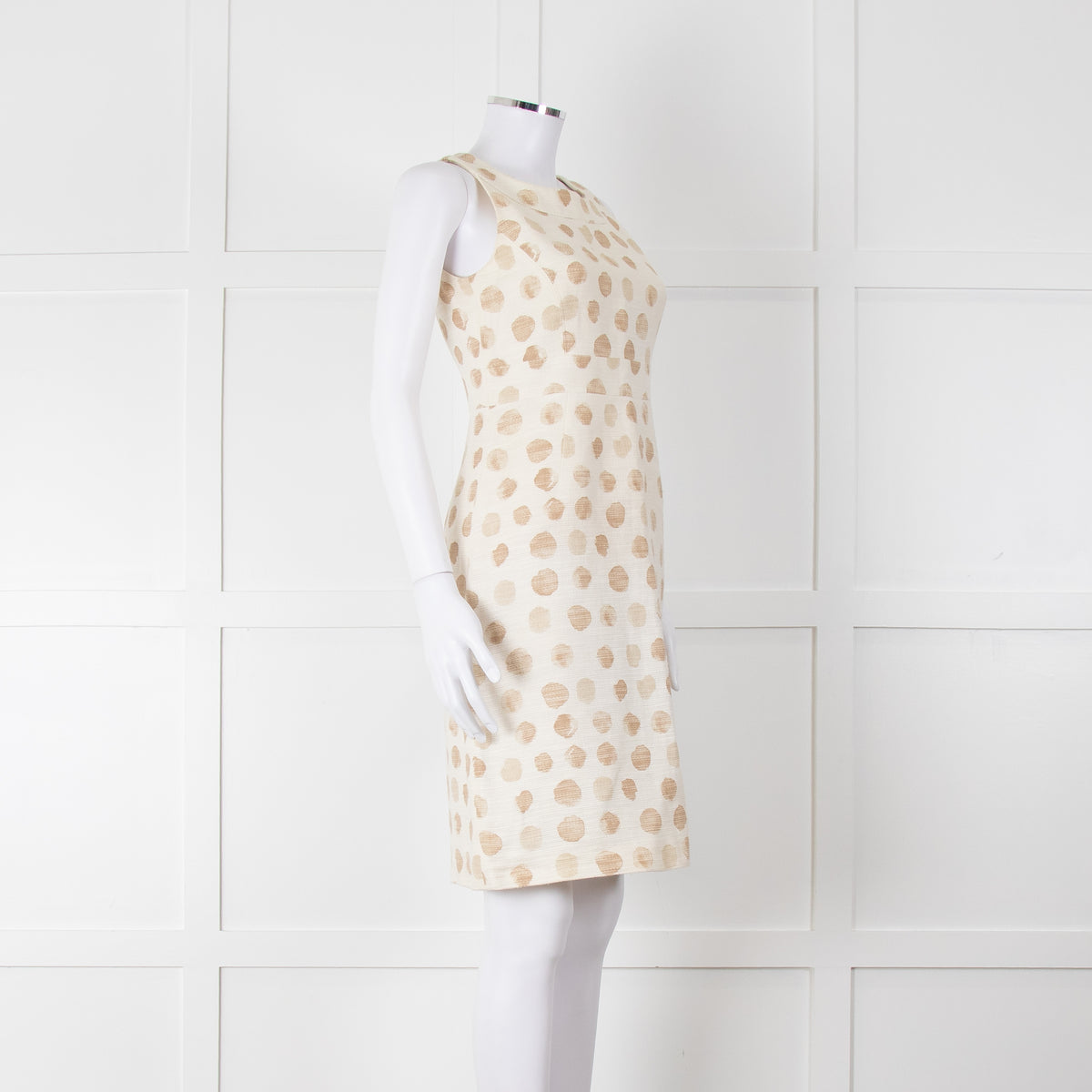Max Mara Cream Brown Dots Sleeveless Tweedy Dress