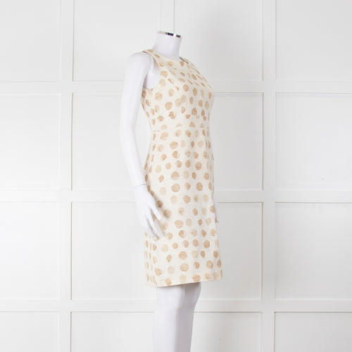 Max Mara Cream Brown Dots Sleeveless Tweedy Dress