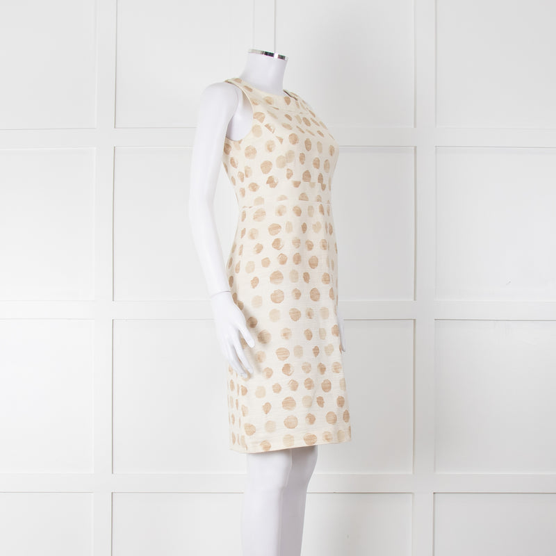 Max Mara Cream Brown Dots Sleeveless Tweedy Dress