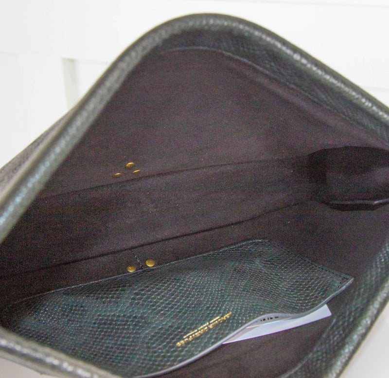 Jerome Dreyfuss Dark Green Snake Print Snap Closure Clutch