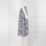 Mercy Delta White Blue Pink Green Zebra Print Midi Skirt