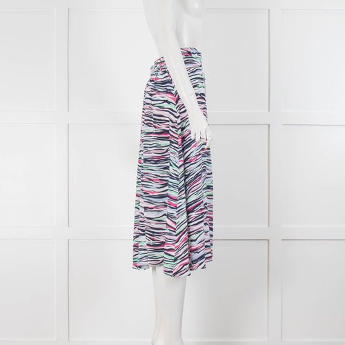 Mercy Delta White Blue Pink Green Zebra Print Midi Skirt