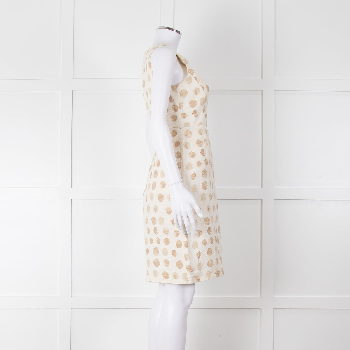 Max Mara Cream Brown Dots Sleeveless Tweedy Dress