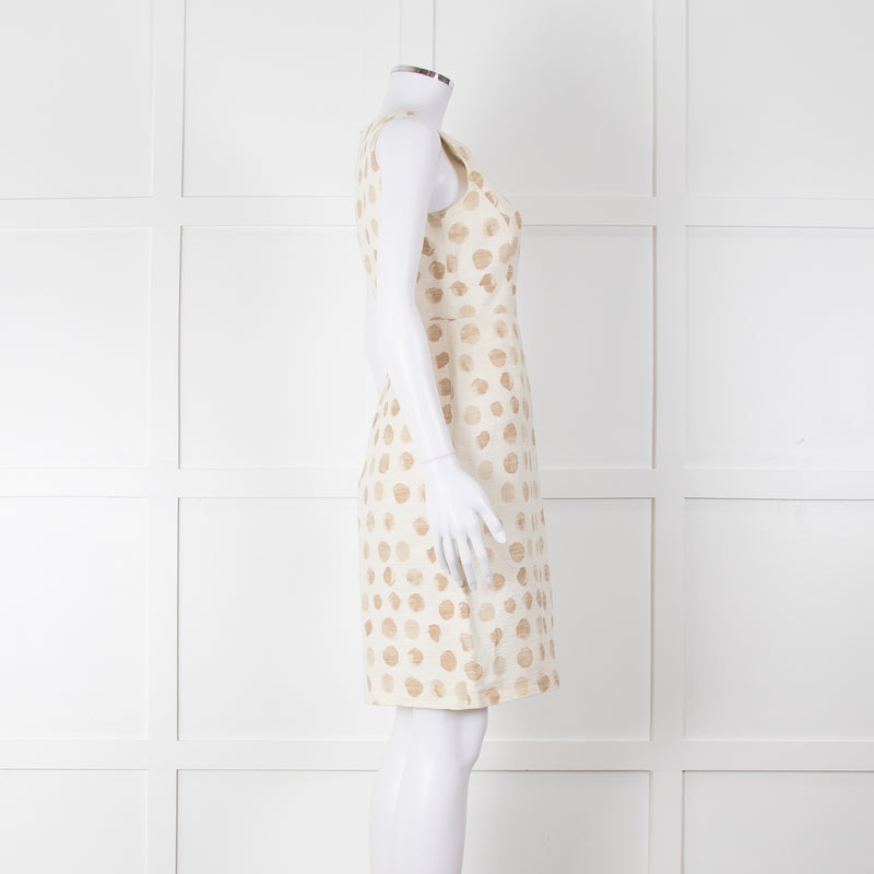 Max Mara Cream Brown Dots Sleeveless Tweedy Dress