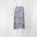 Mercy Delta White Blue Pink Green Zebra Print Midi Skirt