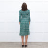 Ba&Sh Green & Cream Print V Neck Midi Dress