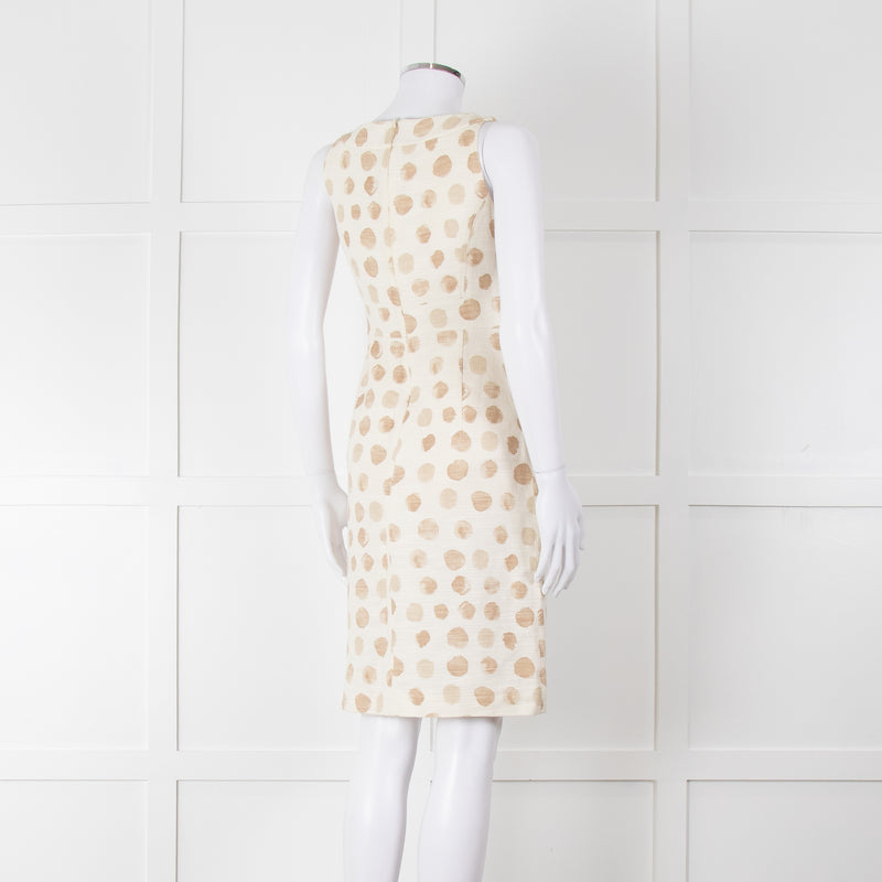 Max Mara Cream Brown Dots Sleeveless Tweedy Dress