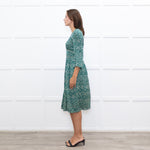 Ba&Sh Green & Cream Print V Neck Midi Dress
