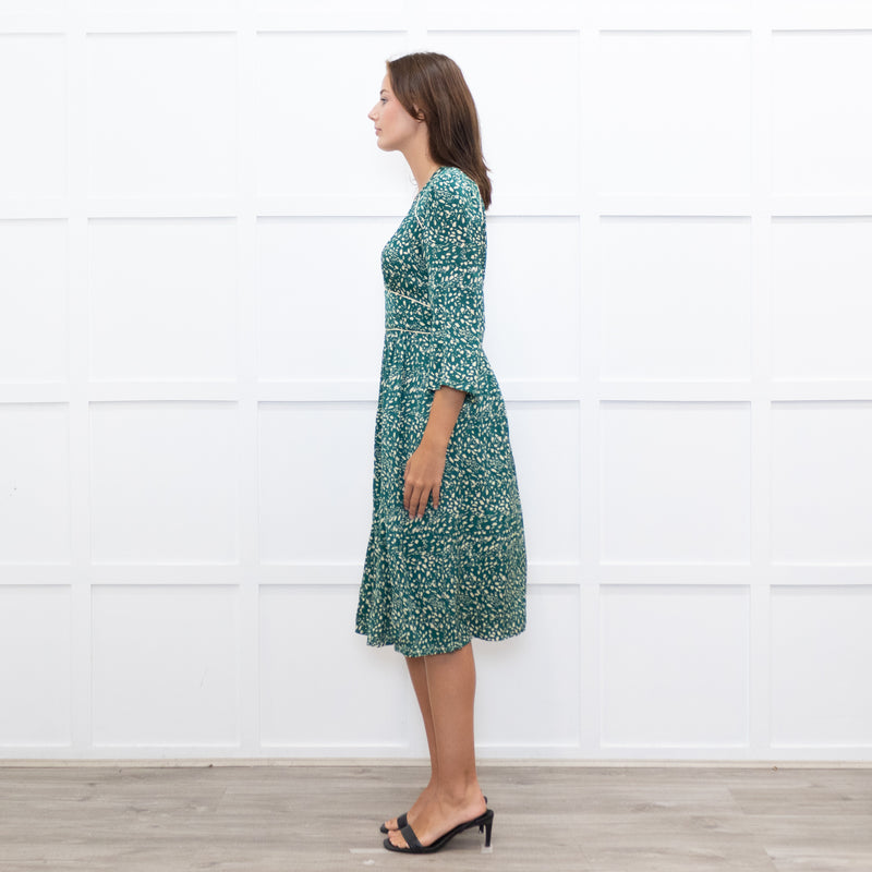 Ba&Sh Green & Cream Print V Neck Midi Dress