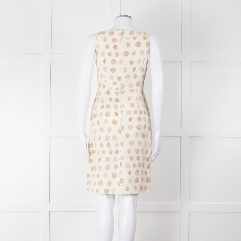Max Mara Cream Brown Dots Sleeveless Tweedy Dress