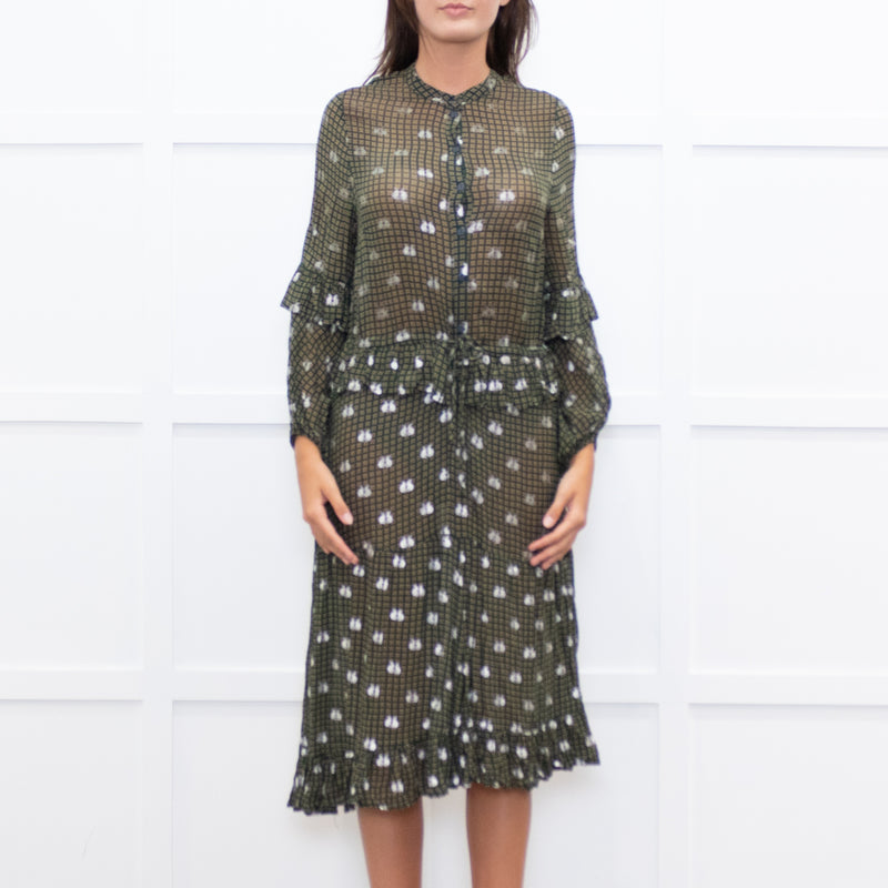 Munthe Green Silver Bunny Print Sheer Dress