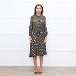 Munthe Green Silver Bunny Print Sheer Dress