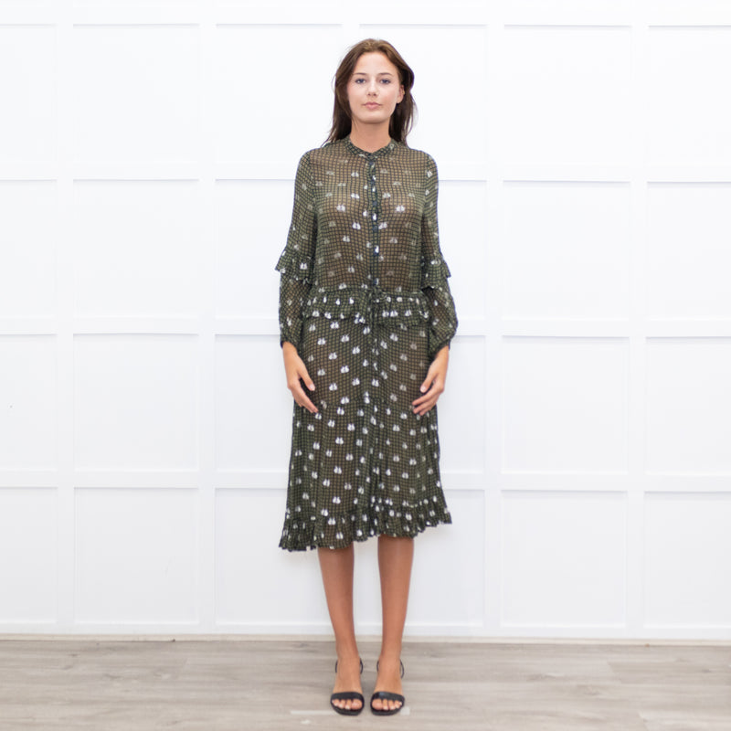 Munthe Green Silver Bunny Print Sheer Dress