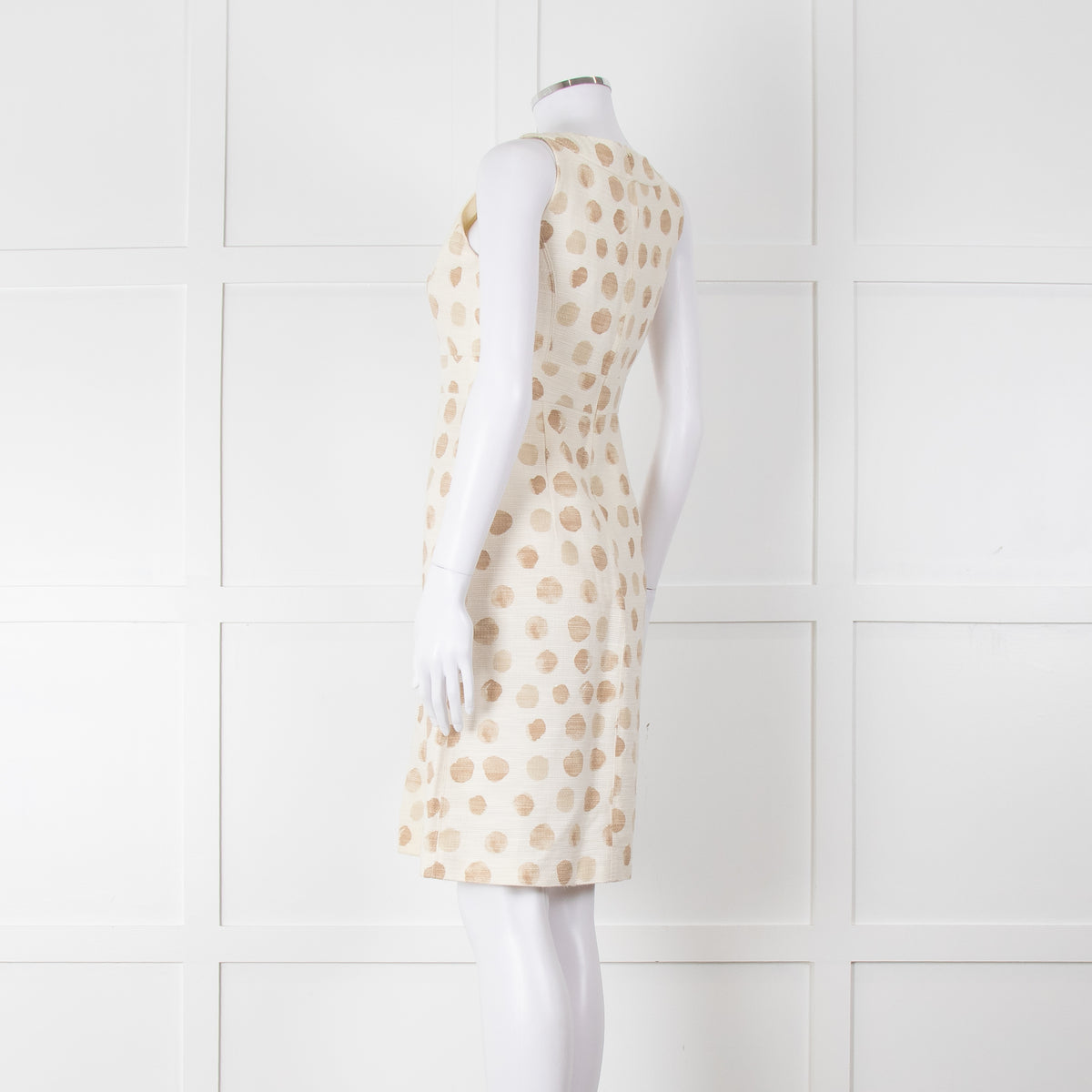 Max Mara Cream Brown Dots Sleeveless Tweedy Dress