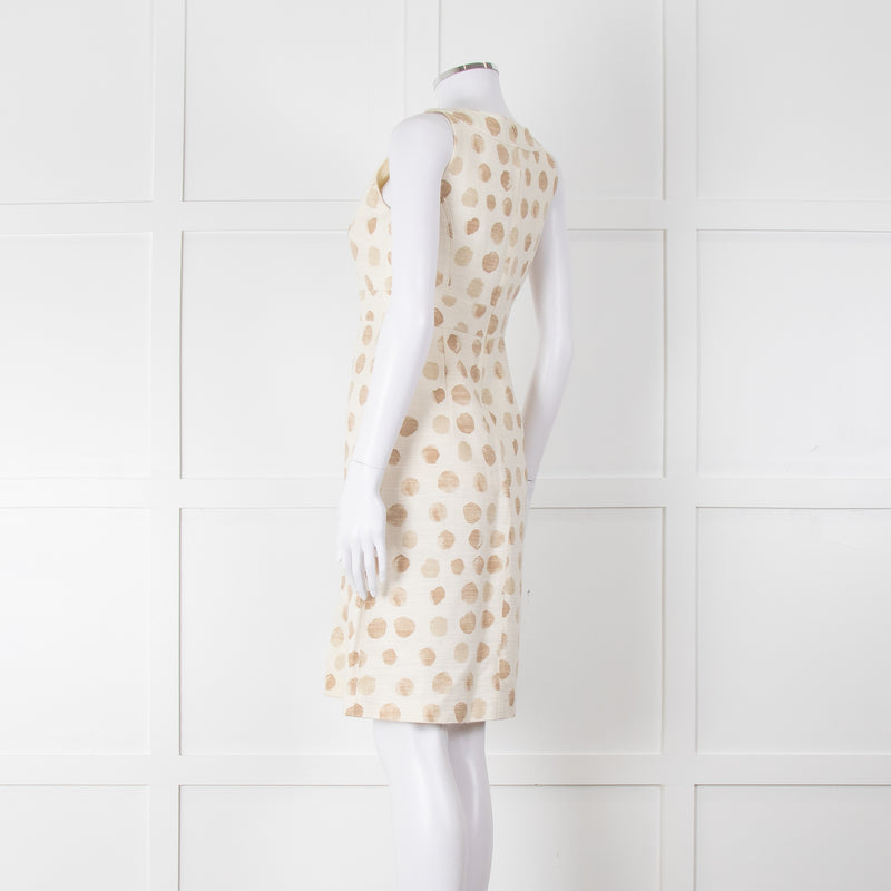 Max Mara Cream Brown Dots Sleeveless Tweedy Dress