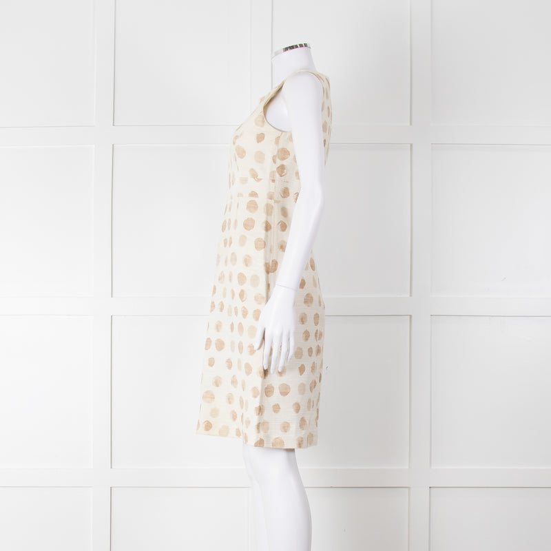 Max Mara Cream Brown Dots Sleeveless Tweedy Dress