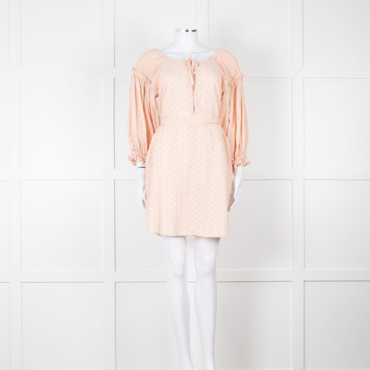 Innika Choo Pink Broderie Anglaise Short Dress With Tie Belt