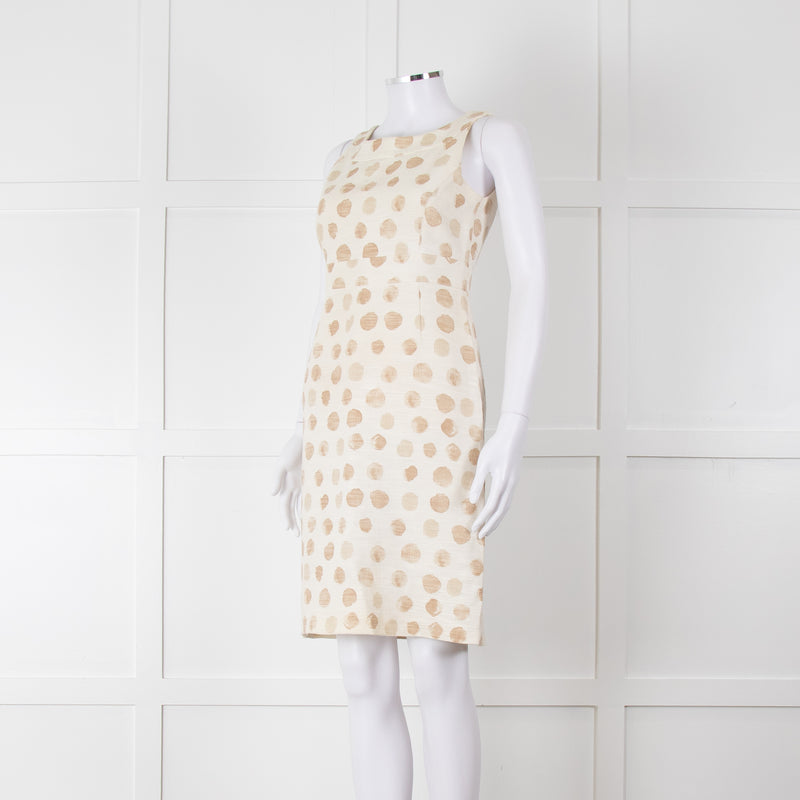 Max Mara Cream Brown Dots Sleeveless Tweedy Dress