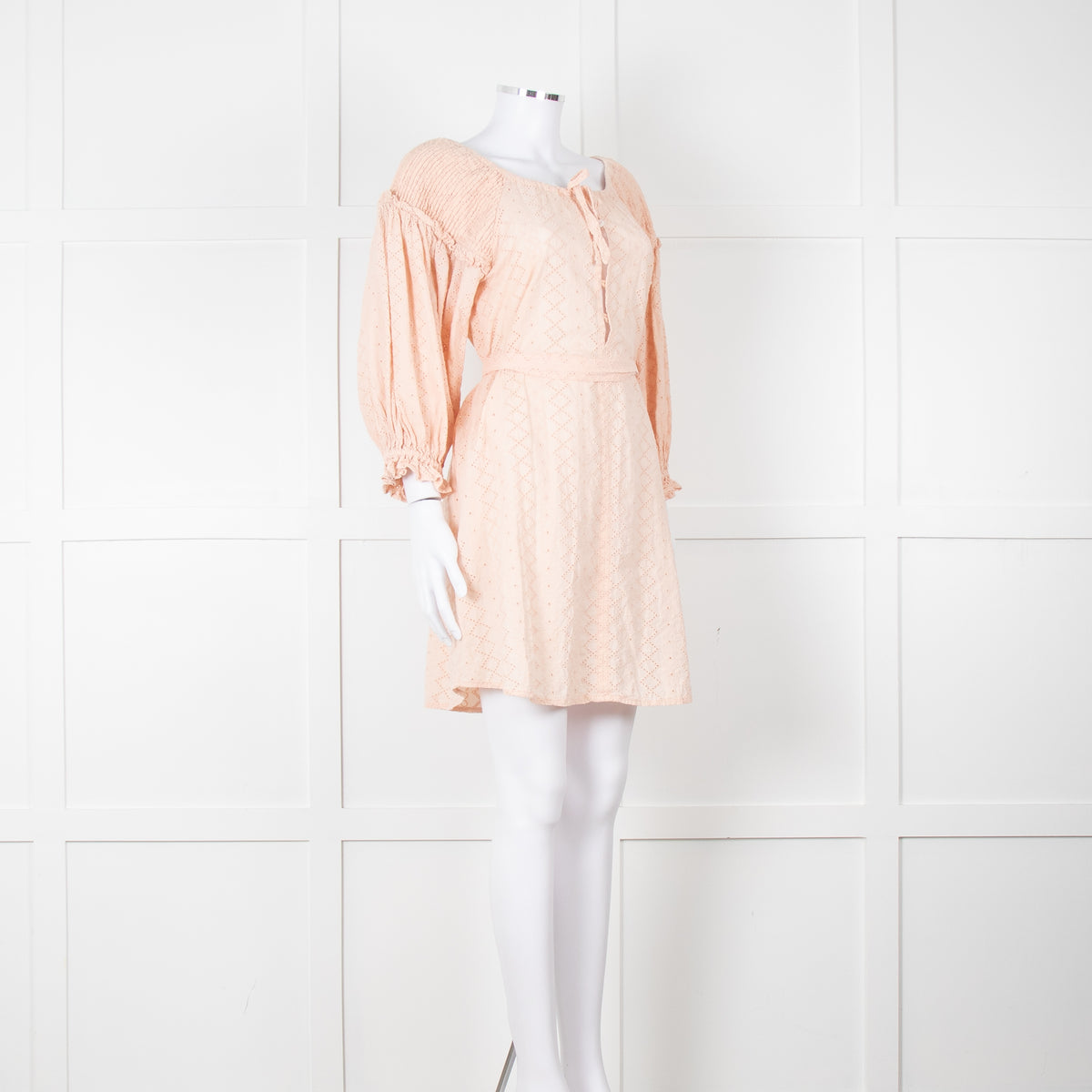 Innika Choo Pink Broderie Anglaise Short Dress With Tie Belt