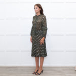 Munthe Green Silver Bunny Print Sheer Dress
