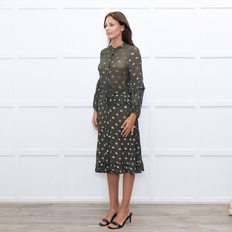Munthe Green Silver Bunny Print Sheer Dress