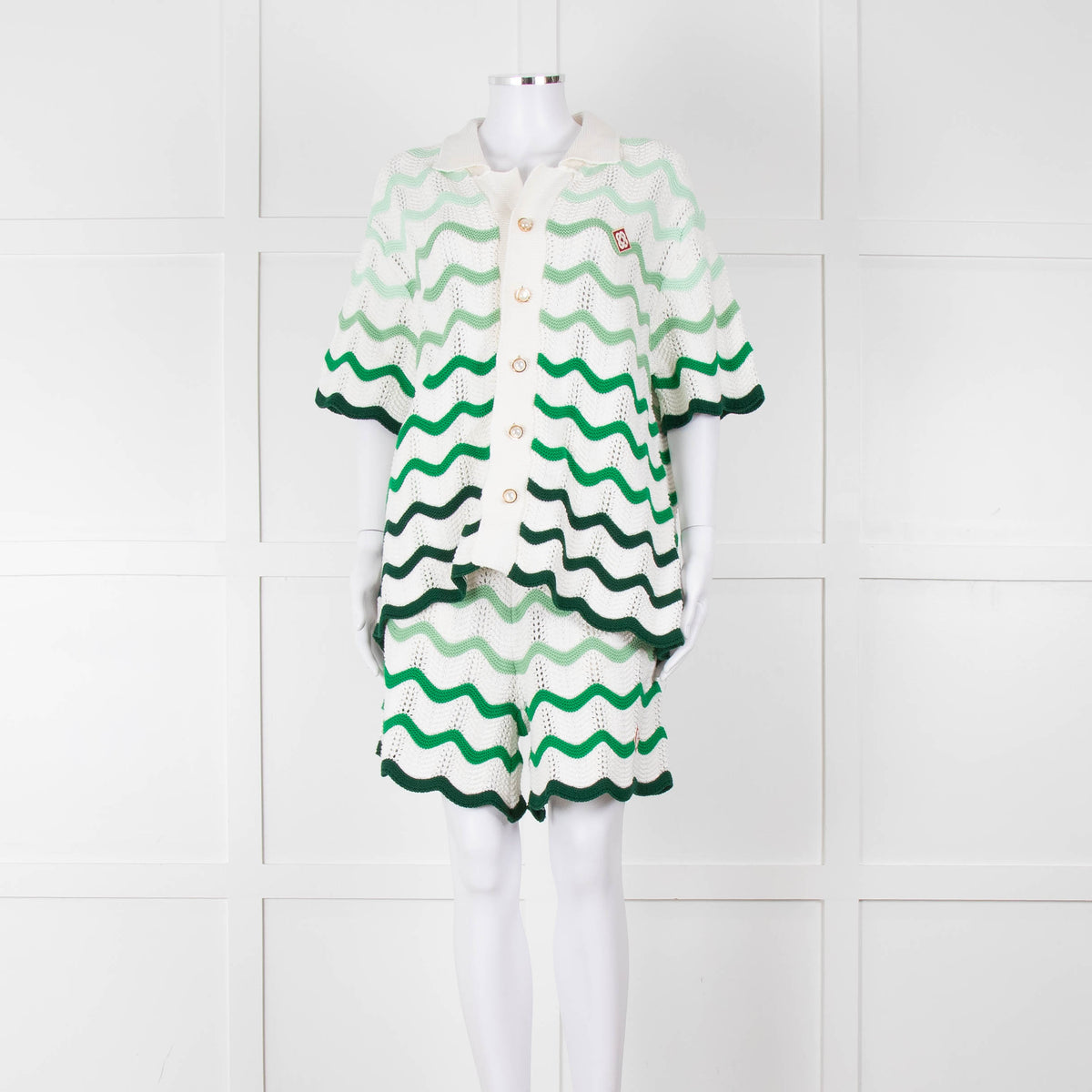 Casablanca Green & White Gradient Wave Textured Shirt