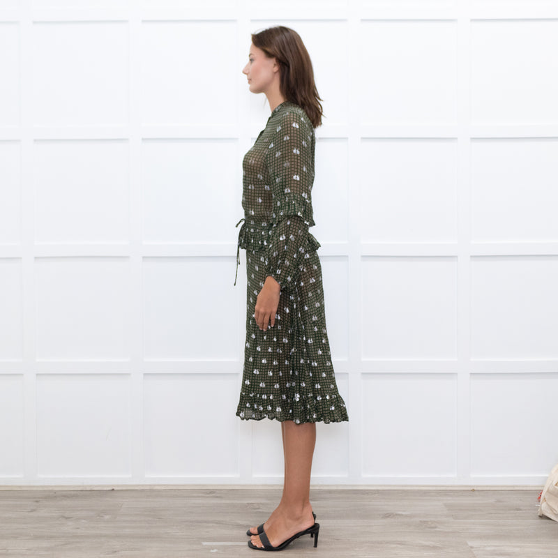 Munthe Green Silver Bunny Print Sheer Dress