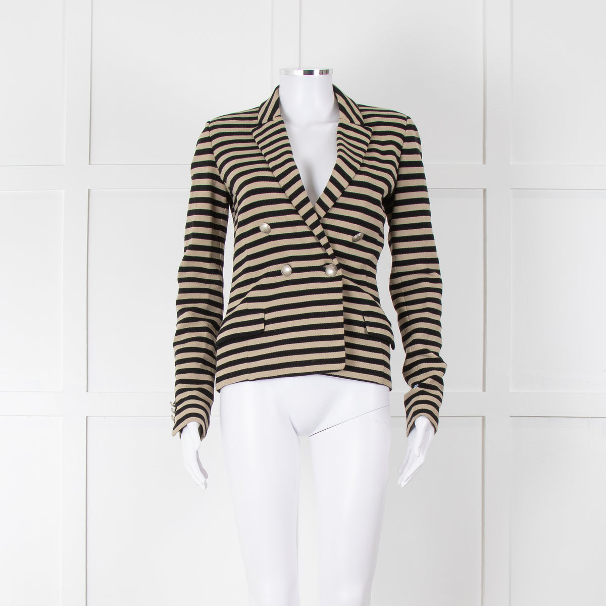 Weekend Max Mara Black Beige Stripes Double Breasted Jacket