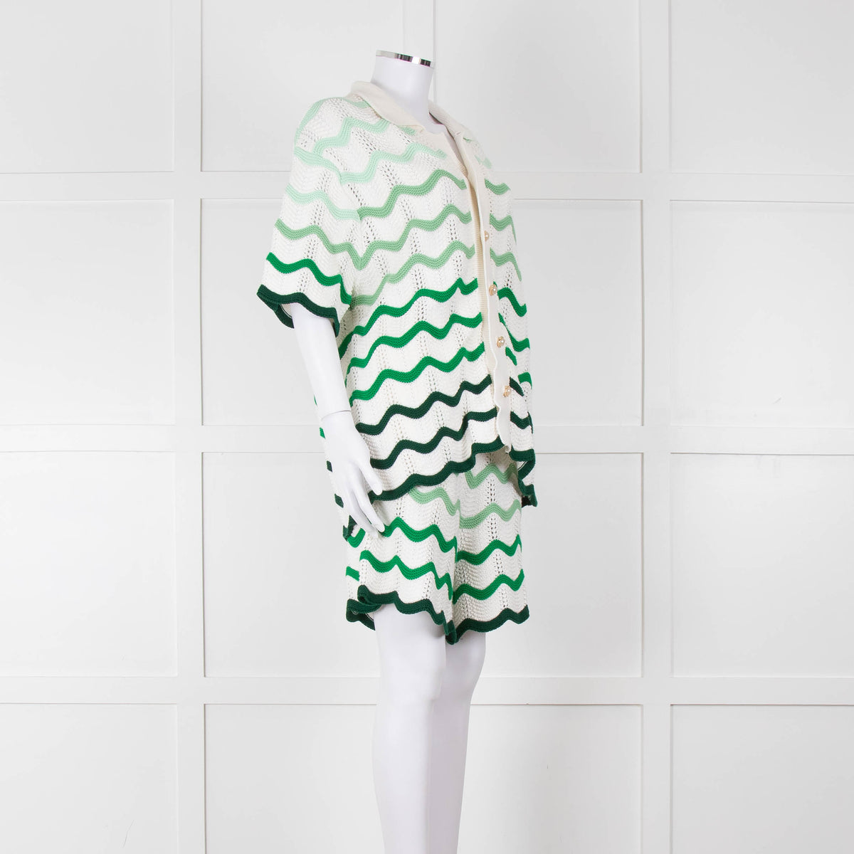 Casablanca Green & White Gradient Wave Textured Shirt