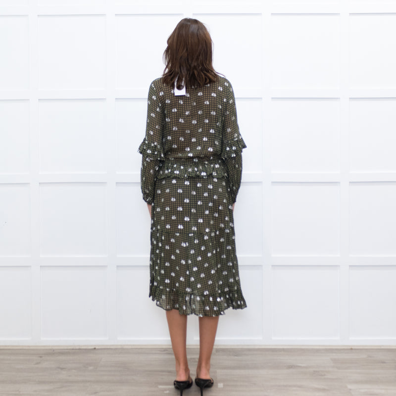 Munthe Green Silver Bunny Print Sheer Dress