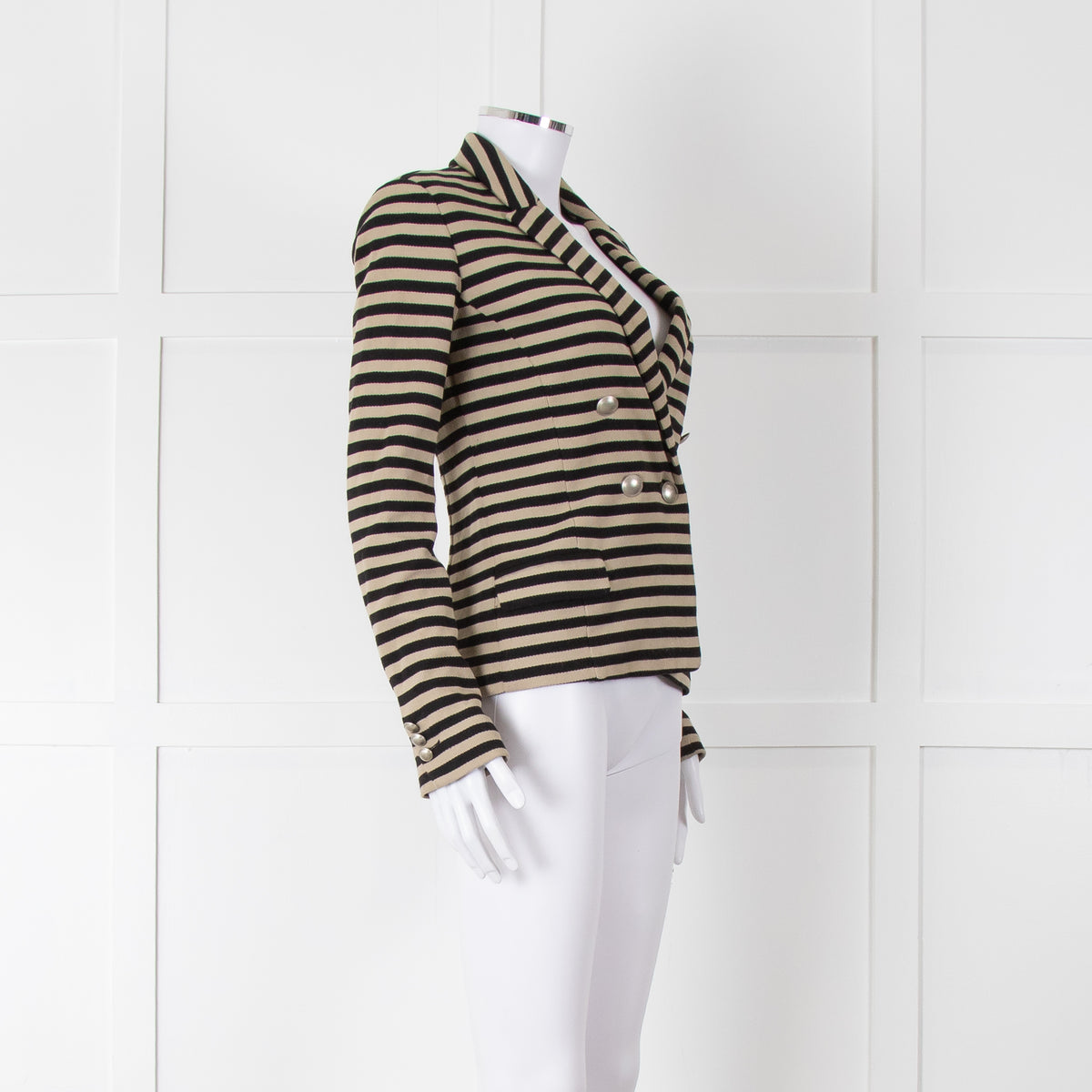 Weekend Max Mara Black Beige Stripes Double Breasted Jacket
