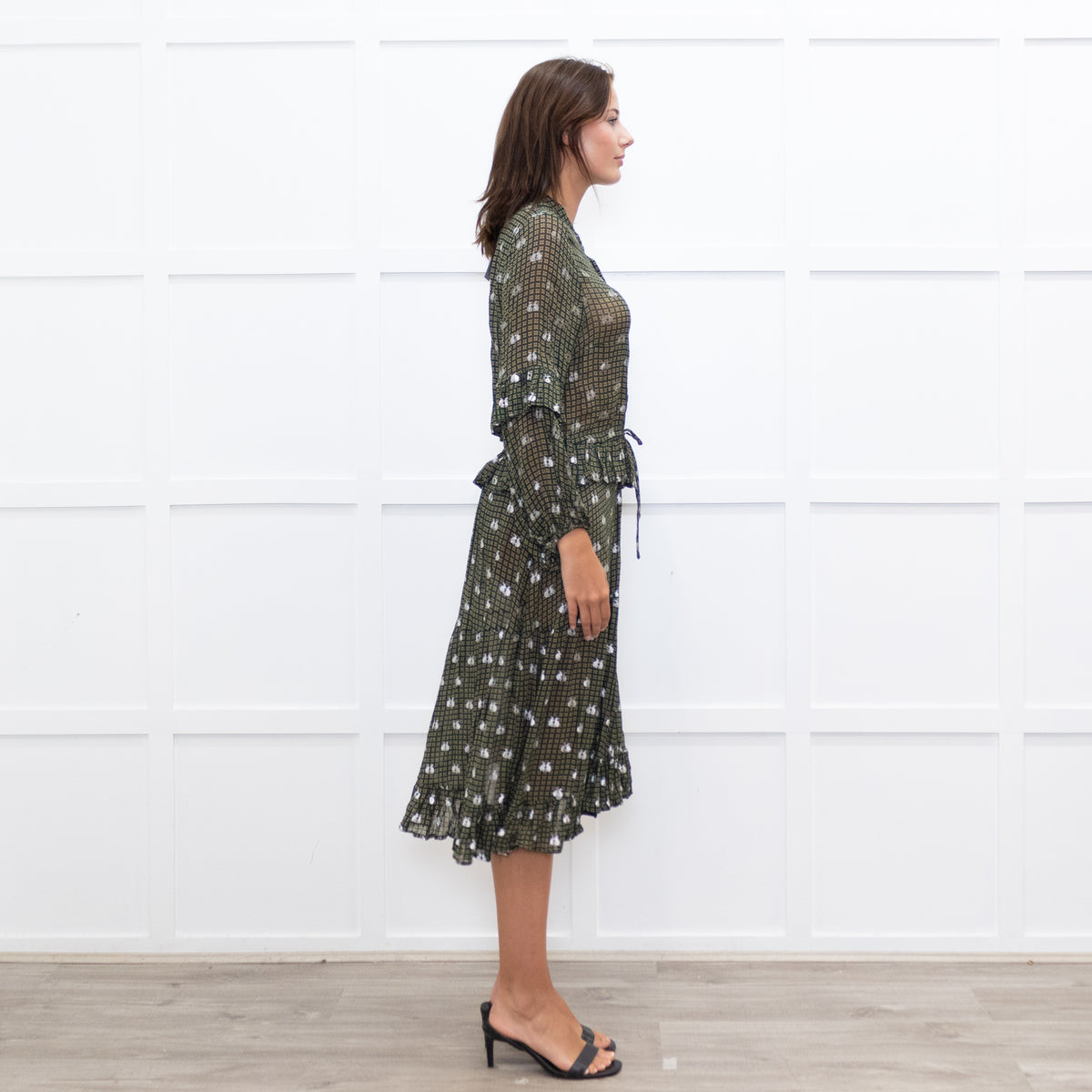 Munthe Green Silver Bunny Print Sheer Dress