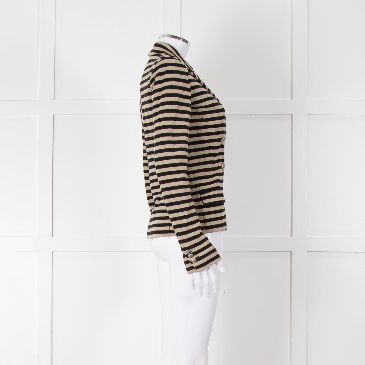 Weekend Max Mara Black Beige Stripes Double Breasted Jacket