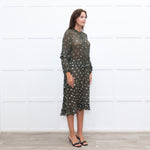 Munthe Green Silver Bunny Print Sheer Dress