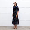 Sea New York Navy Rust Devore Puff Sleeve Midi Dress