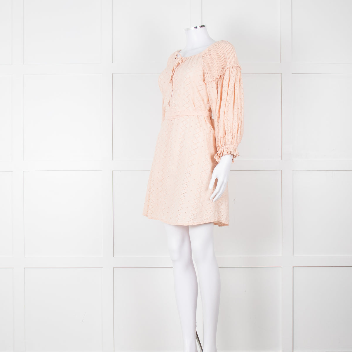 Innika Choo Pink Broderie Anglaise Short Dress With Tie Belt