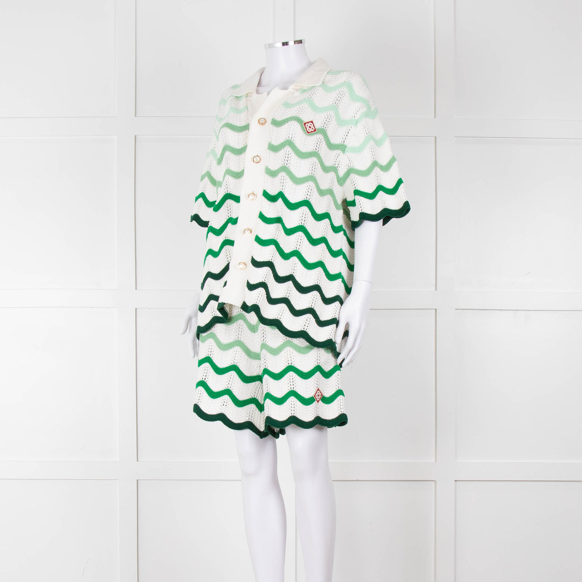 Casablanca  Green & White Gradient  Wave Textured Shorts