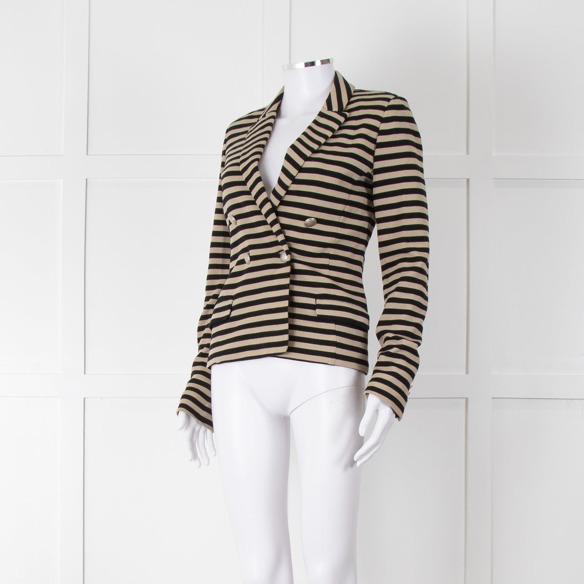 Weekend Max Mara Black Beige Stripes Double Breasted Jacket
