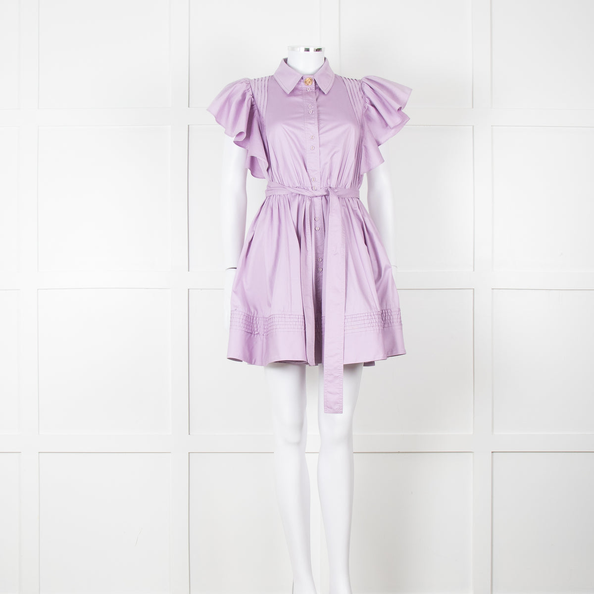 Aje Purple Short Frill Sleeve Shirt Dress With Tie Belt