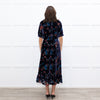 Sea New York Navy Rust Devore Puff Sleeve Midi Dress