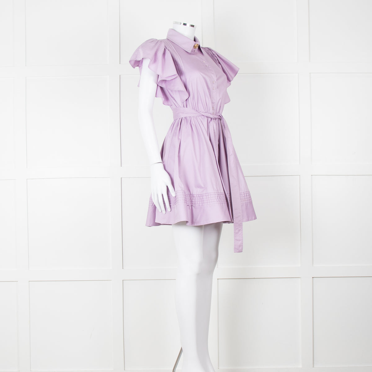 Aje Purple Short Frill Sleeve Shirt Dress With Tie Belt