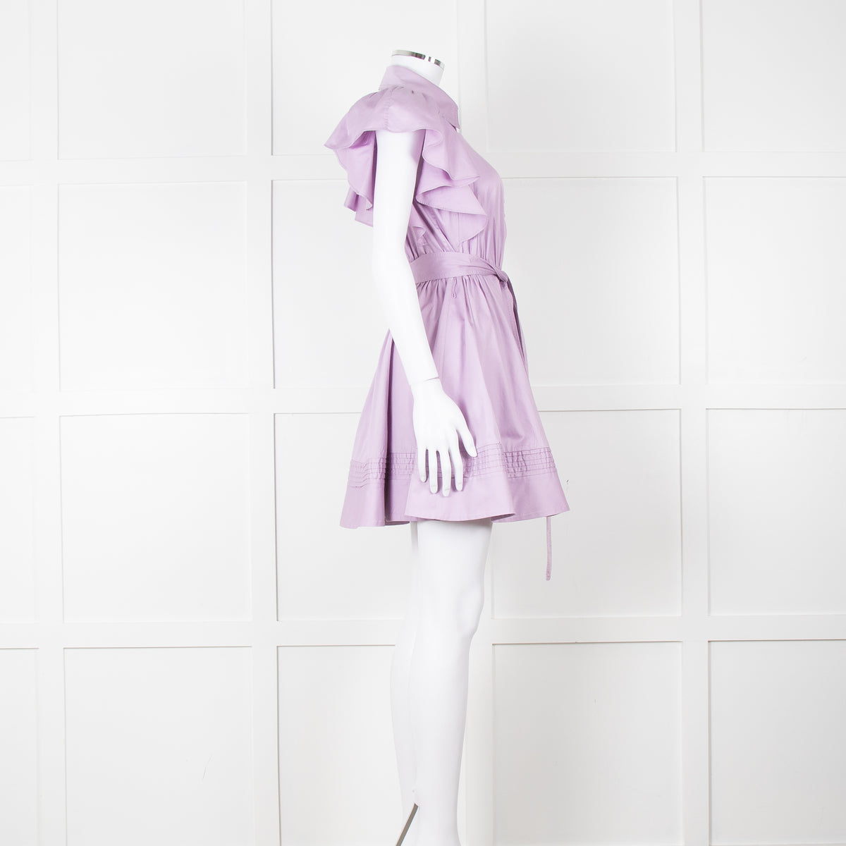 Aje Purple Short Frill Sleeve Shirt Dress With Tie Belt