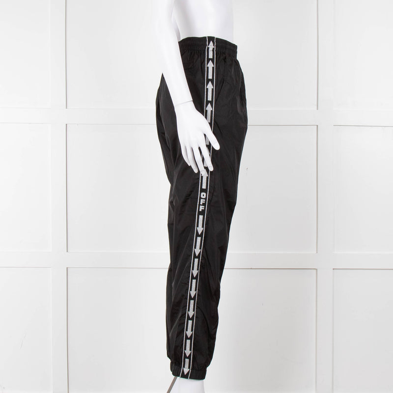 Off-White Black Nylon Joggers With Silver Lurex Arrows