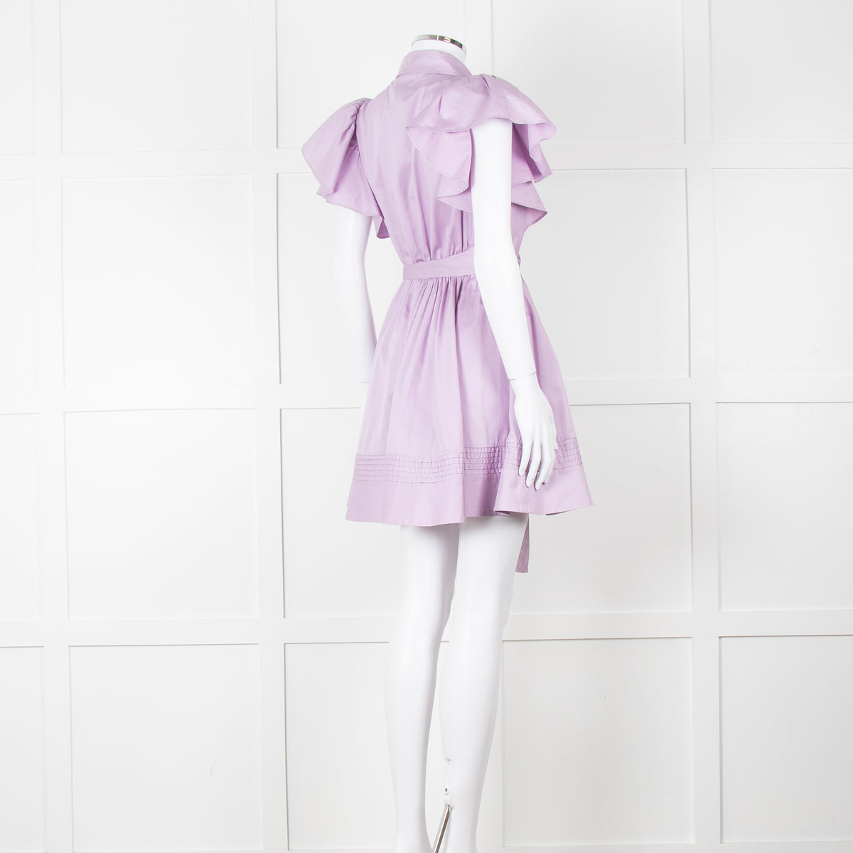 Aje Purple Short Frill Sleeve Shirt Dress With Tie Belt