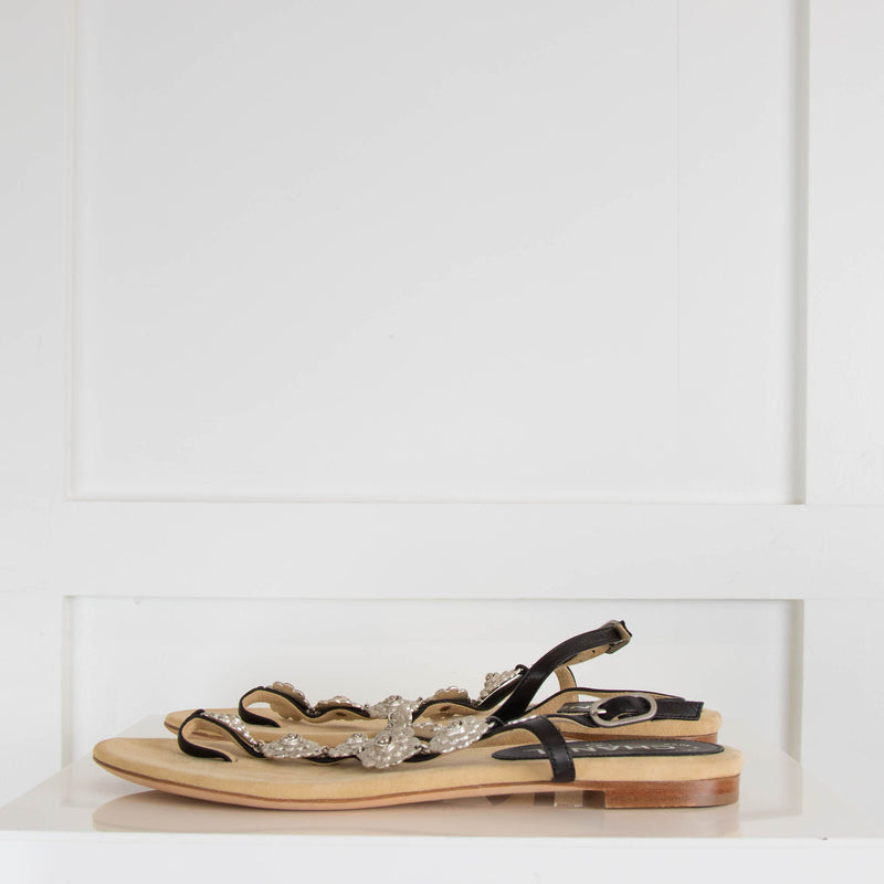 Chanel Interlocking CC Logo Leather T-Strap Sandals