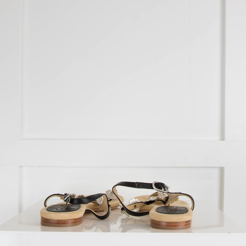 Chanel Interlocking CC Logo Leather T-Strap Sandals
