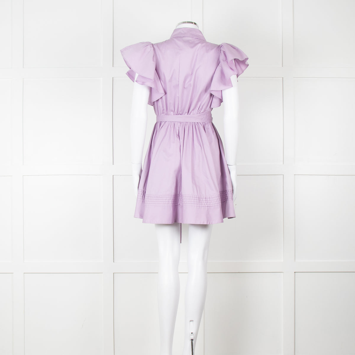 Aje Purple Short Frill Sleeve Shirt Dress With Tie Belt