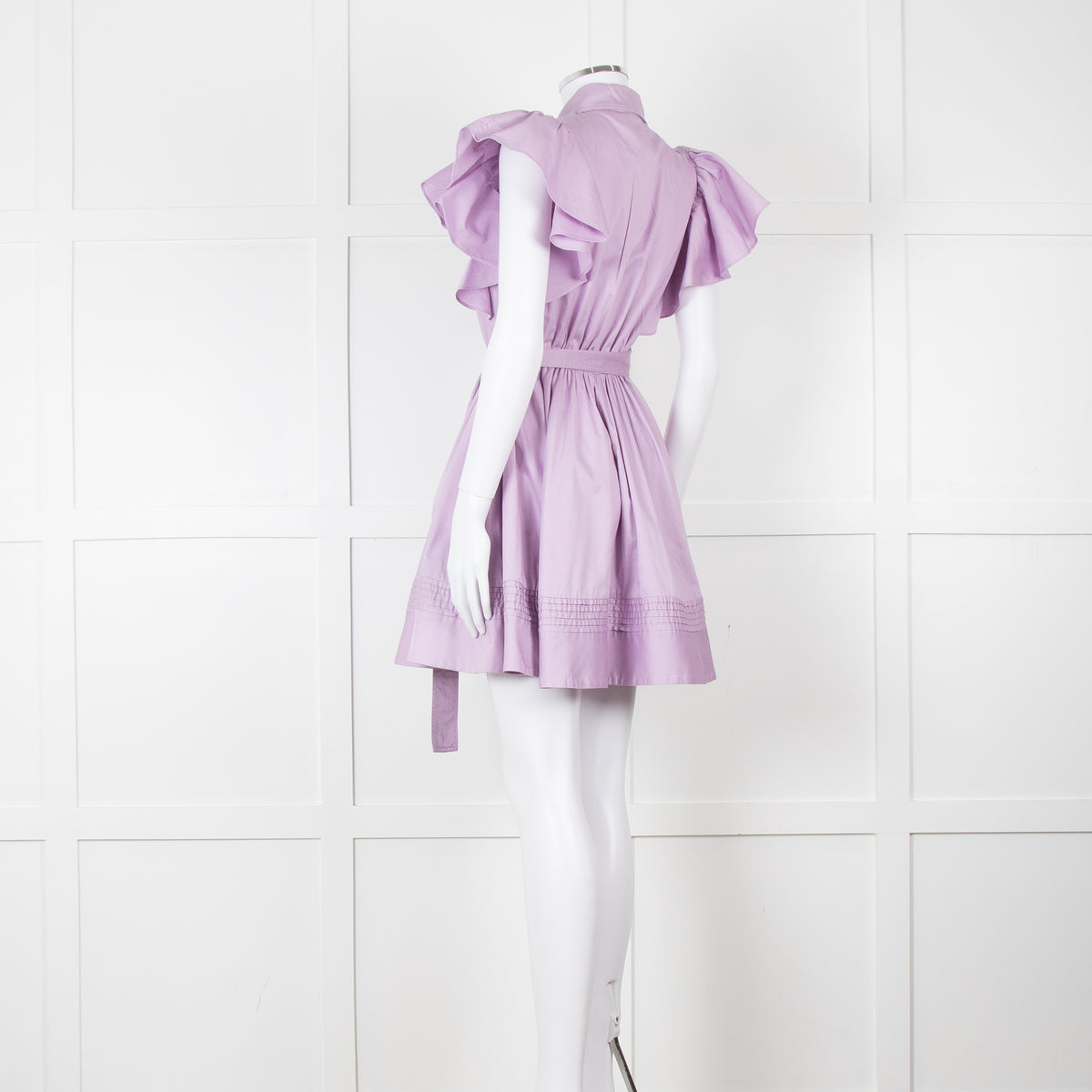 Aje Purple Short Frill Sleeve Shirt Dress With Tie Belt